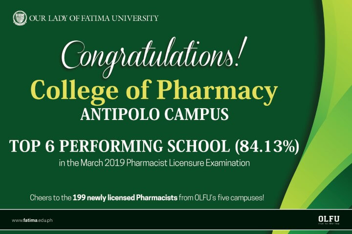 OLFU Antipolo takes Top 6 Performing School distinction in March 2019 Pharmacist Licensure Examination