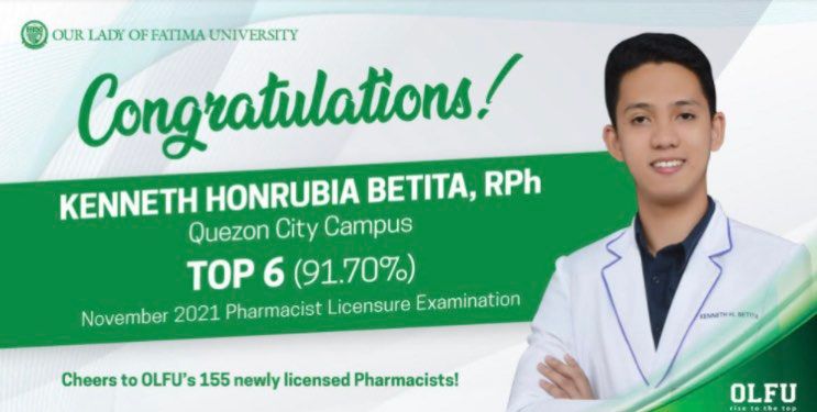 PRC proclaims Betita Top 6th in November 2021 Pharmacist Licensure Exam
