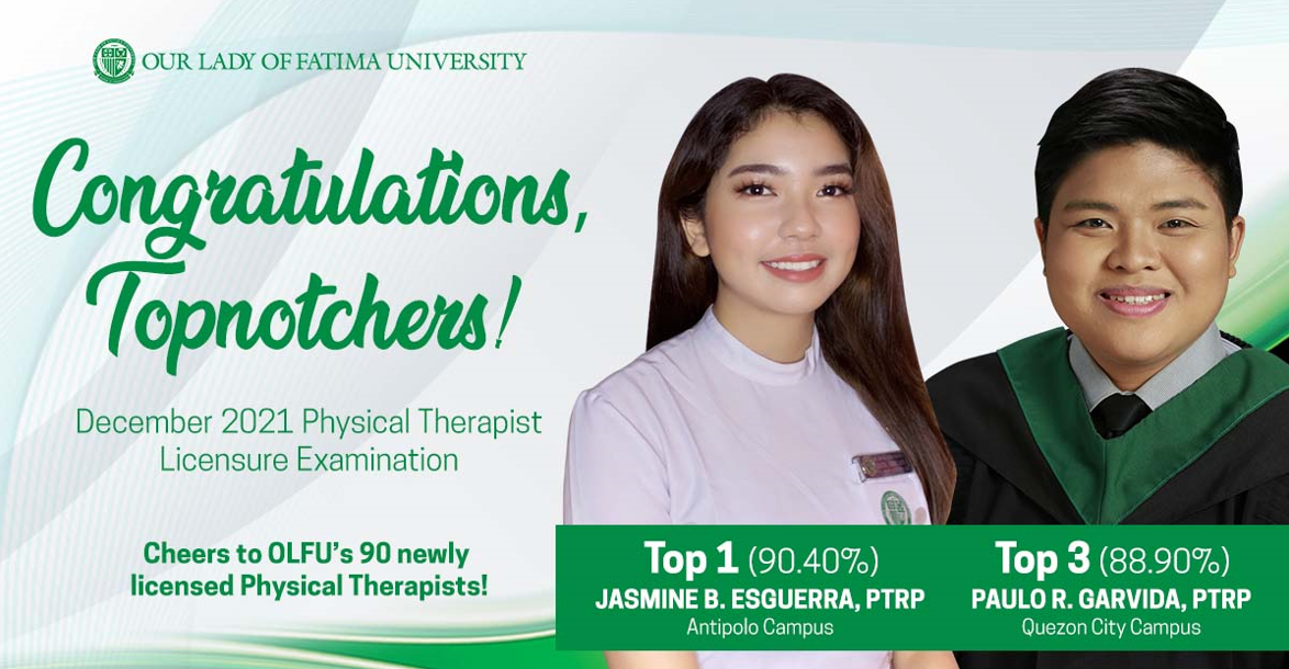 OLFU PT Alumni reign supreme as Top 1 and Top 3 in December 2021 Physical Therapy Exam