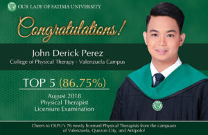 PT Perez, Top 5 in Physical Therapist Licensure Exam