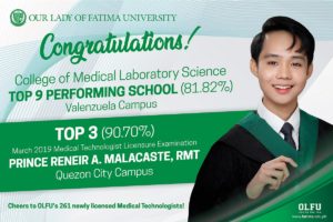 College of Medical Laboratory Science aces March 2019 MedTech boards with Two Top Distinctions