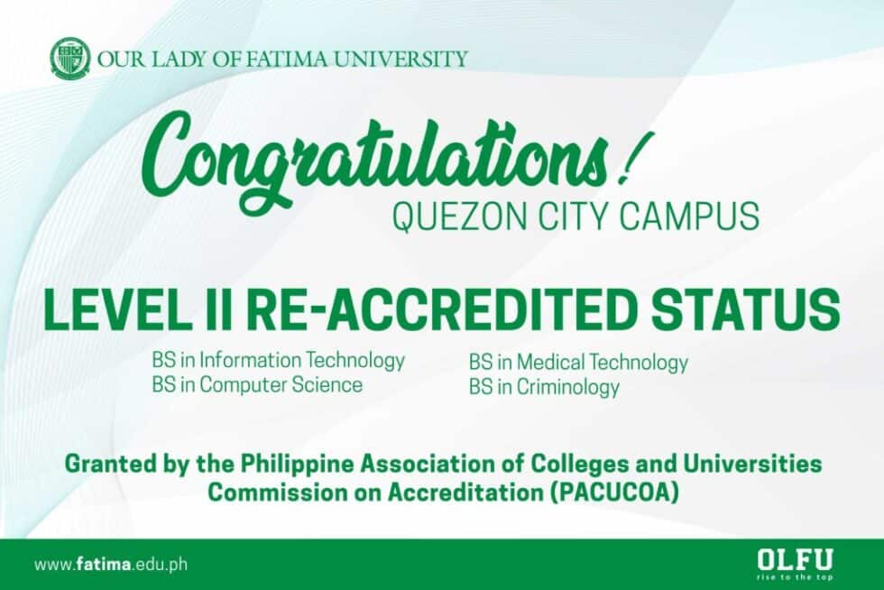 Quezon City Campus Programs receive Level II Reaccredited Status from