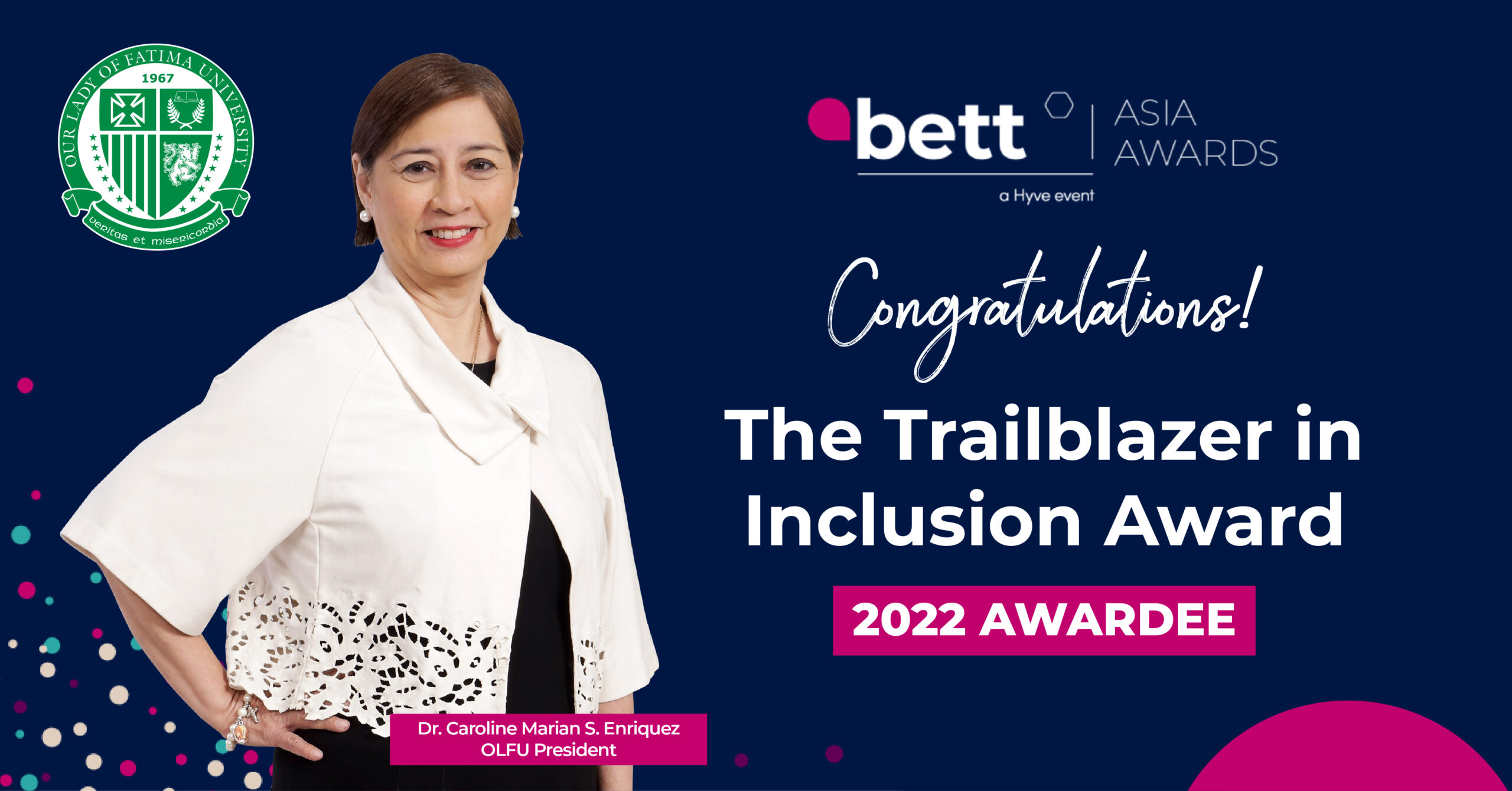 Bett Asia Awards hails OLFU President Enriquez as International Trailblazer