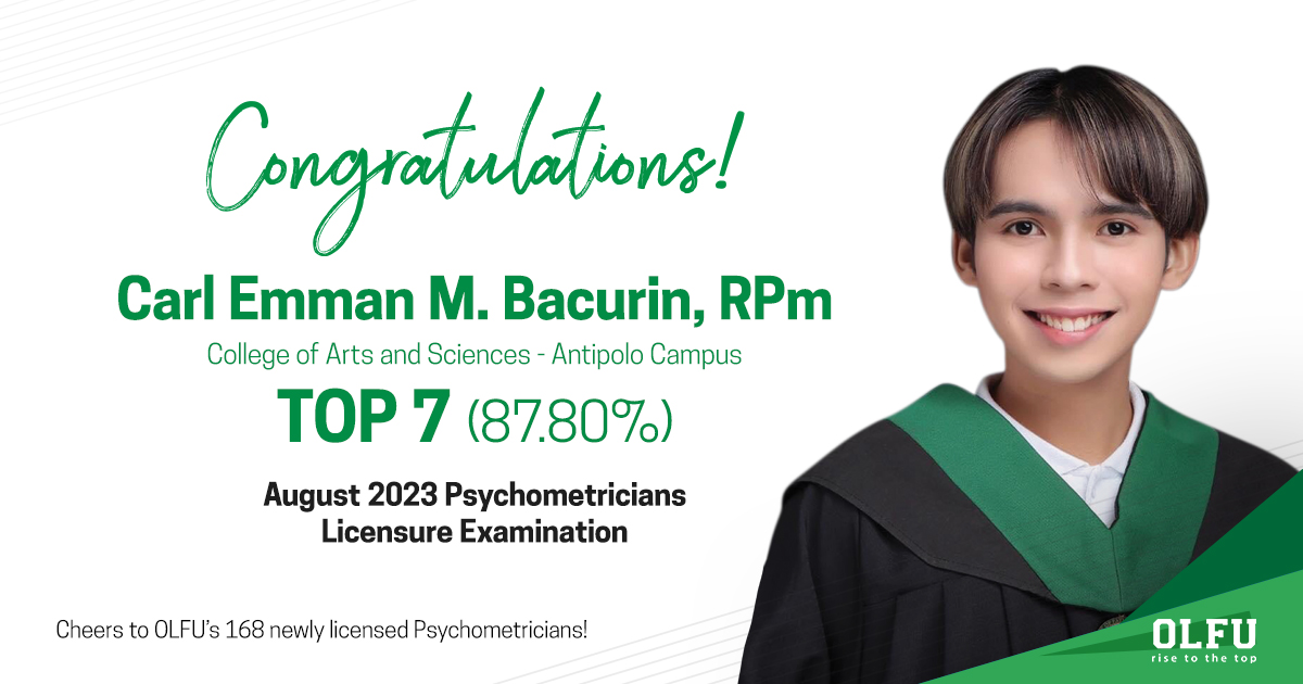First summa cum laude of OLFU Antipolo clinches Top 7 in Aug 2023 Psychometrician Exam