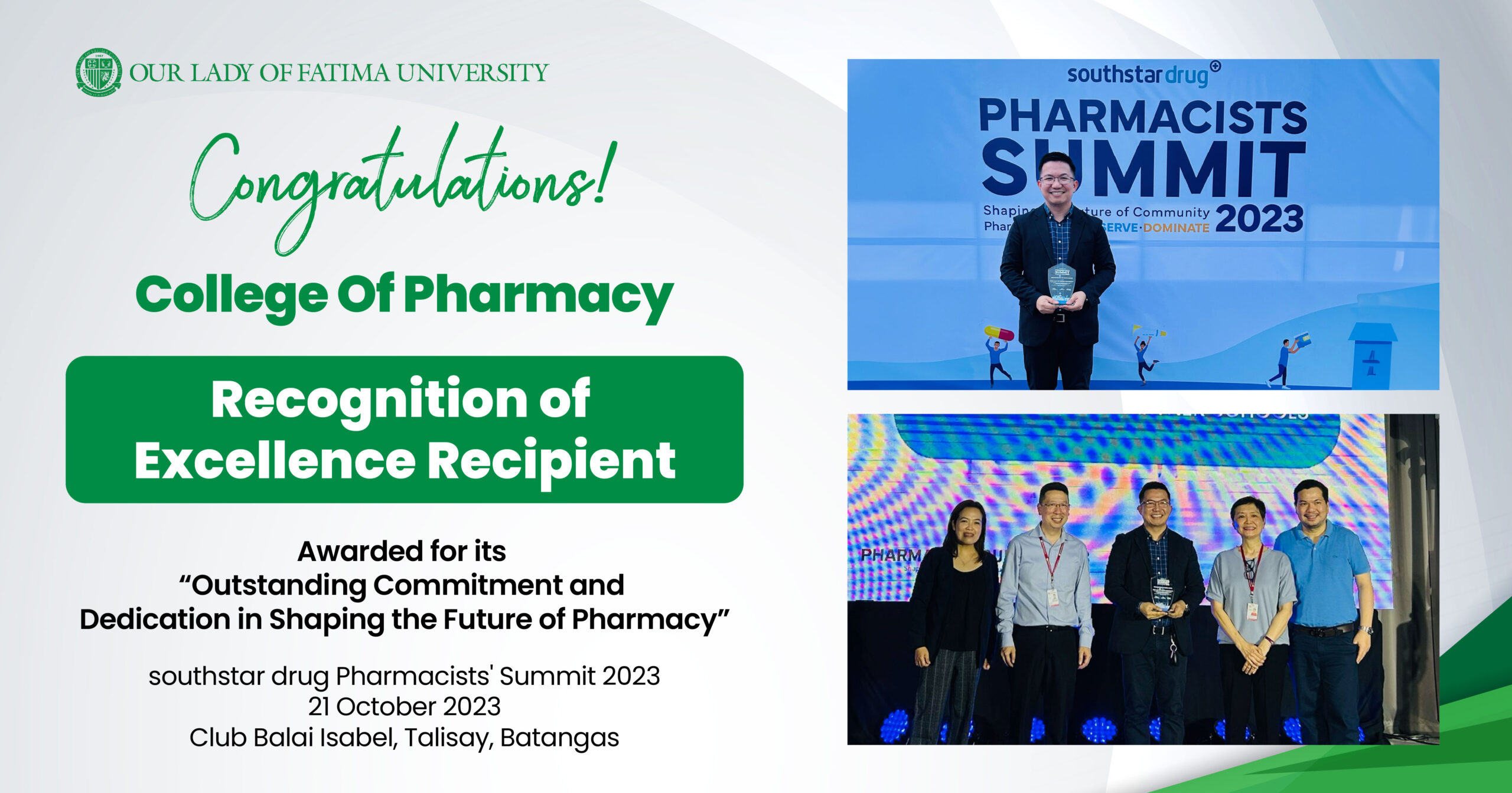 OLFU’s Pharmacy conferred with Recognition of Excellence by Southstar Drug